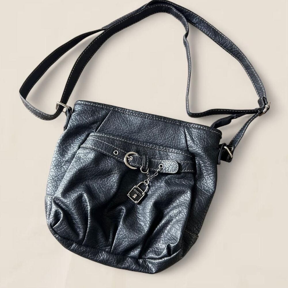 y2k pebble leather Black Bag lock charm silver
